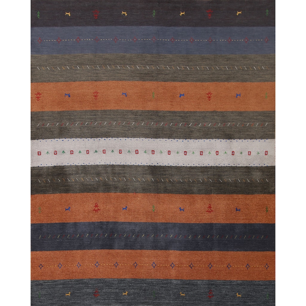 Multi-Color Striped Gabbeh Indian Area Rug Handmade Tribal Wool Carpet - 8'4"x 9'5"