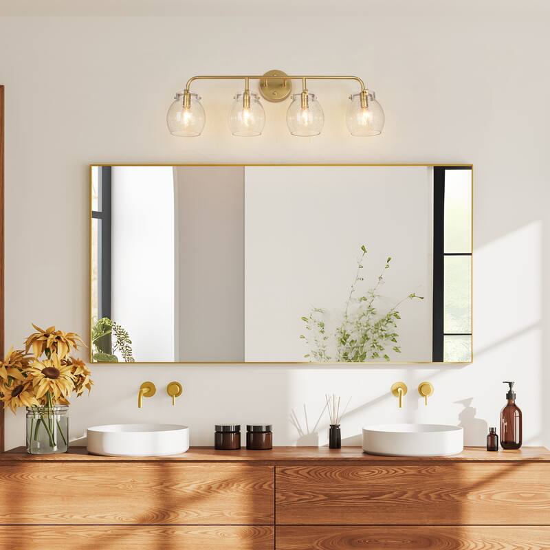 2/3/4-Light Modern Gold Bathroom Vanity Light Dimmable Seeded Glass Wall Sconces