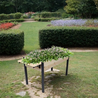 Raised Garden Bed,Metal Leg Wood Planter Boxes w/Folding Storage Shelf