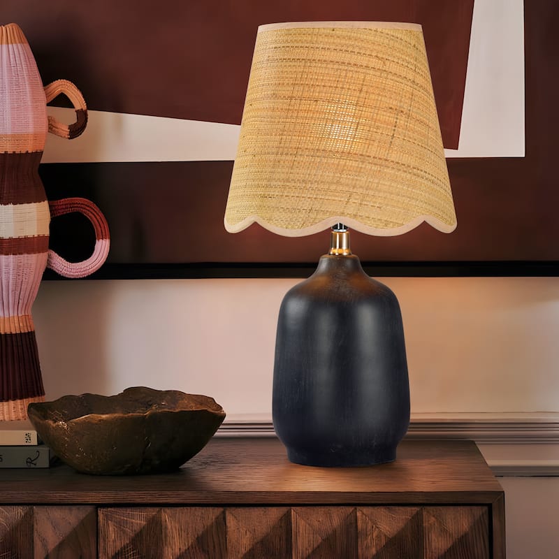 18.9" Ceramic LED Table Lamp, Living Room Lamps For End Tables - Black - 10.1"W X 10.1"D X 18.7"H