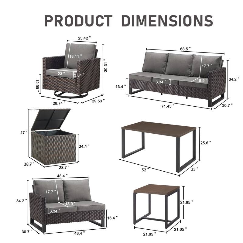 Gymojoy 5 Person All-Weather Wicker Outdoor Conversation Set Seating Group With Swivel Chairs And Coffee Table