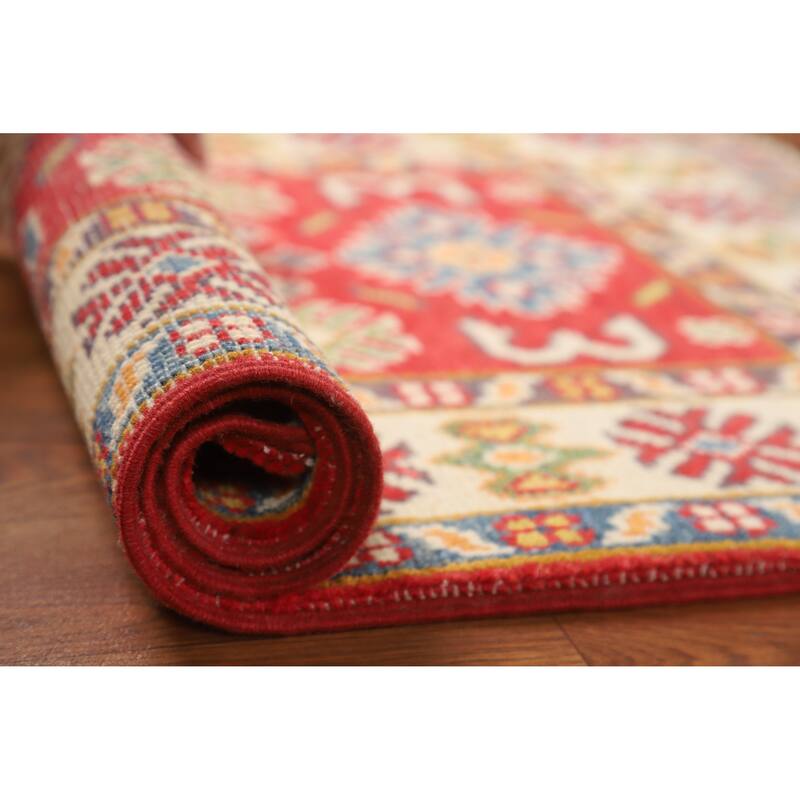 Hand Knotted Oriental 100% Wool Carpet Traditional Geometric Red Kazak Area Rug - 3' 0'' X 2' 0''