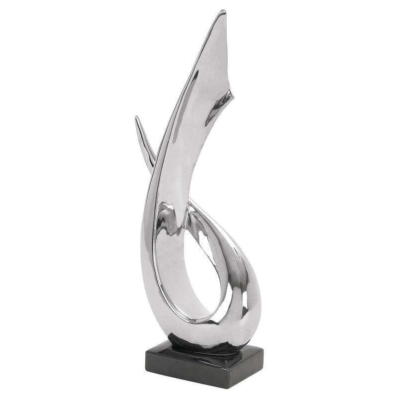Silver Porcelain Ceramic Abstract Decorative Sculpture with Black Base - Silver