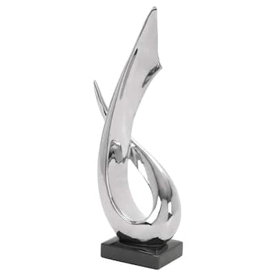 Silver Porcelain Ceramic Abstract Decorative Sculpture with Black Base