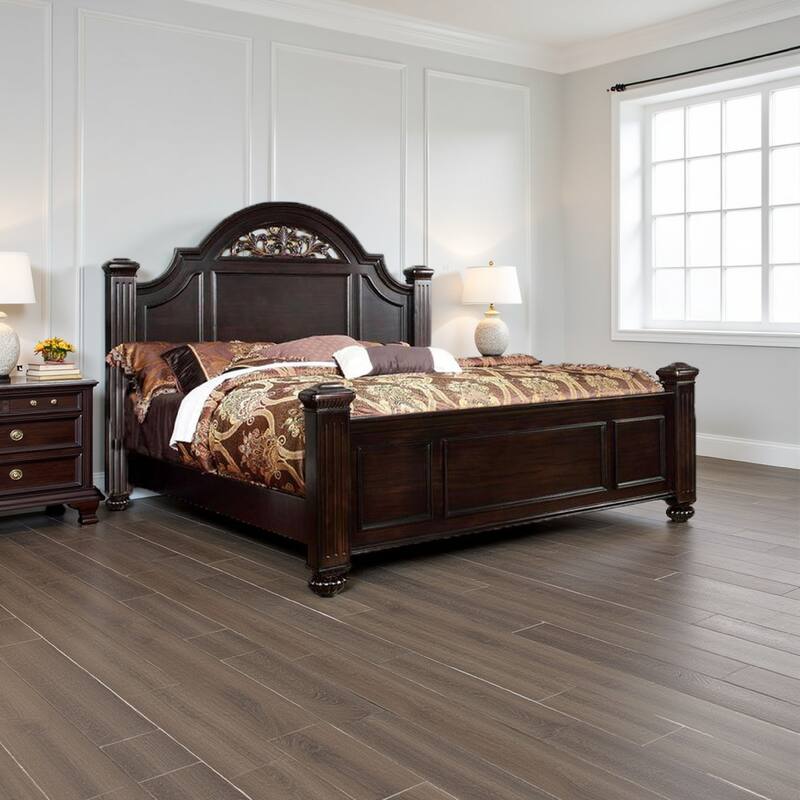 Transitional Style California King Wooden Bed with Bun Feet, Brown