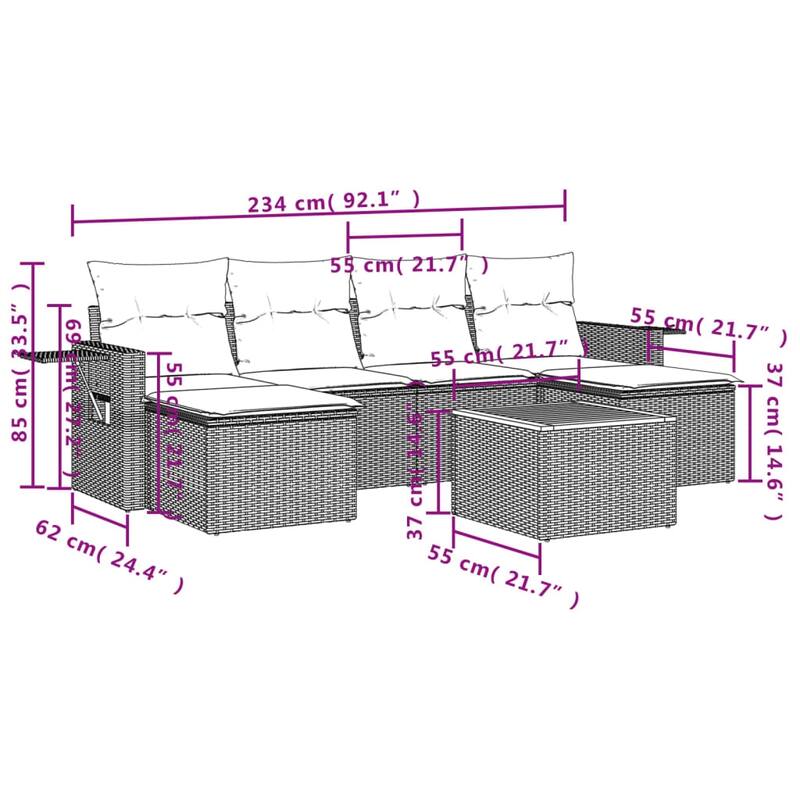 vidaXL 7-Piece Garden Sofa Set Black, Cream white - 24.4 x 25.8 x 27.2