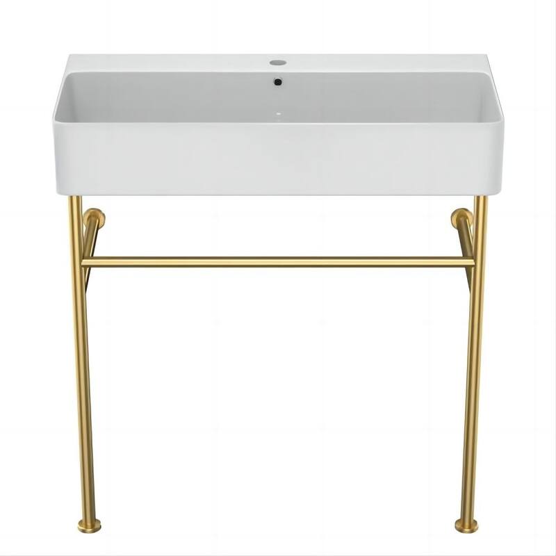 Dornberg 32" Bathroom Ceramic Console Sink White Basin and Legs with Overflow