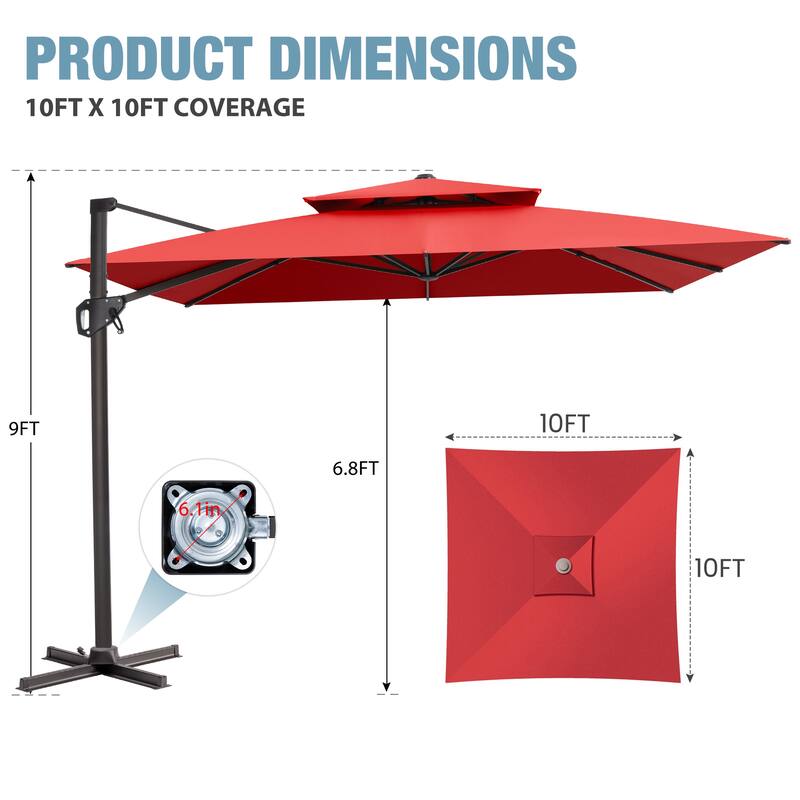 VredHom 10 X 10 ft Square Patio Cantilever-Offset Umbrella