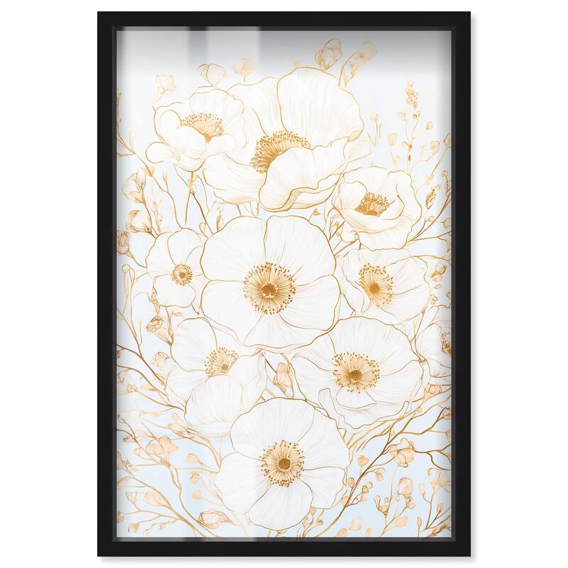 White and Gold Poppies II Shadowbox by Art Remedy - Black - 20" x 30"