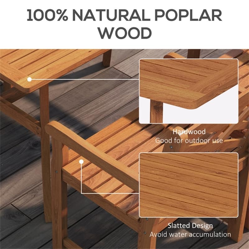 5-Piece Teak Poplar Wood Outdoor Dining Set with Slatted Chairs for Patio Seating - 22.75" W x 23.25" D x 35.75" H