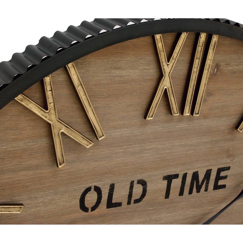Wooden Wall Clock with Gold Accents - Brown - Roche River Decor - 3"W x 36"L x 36"H