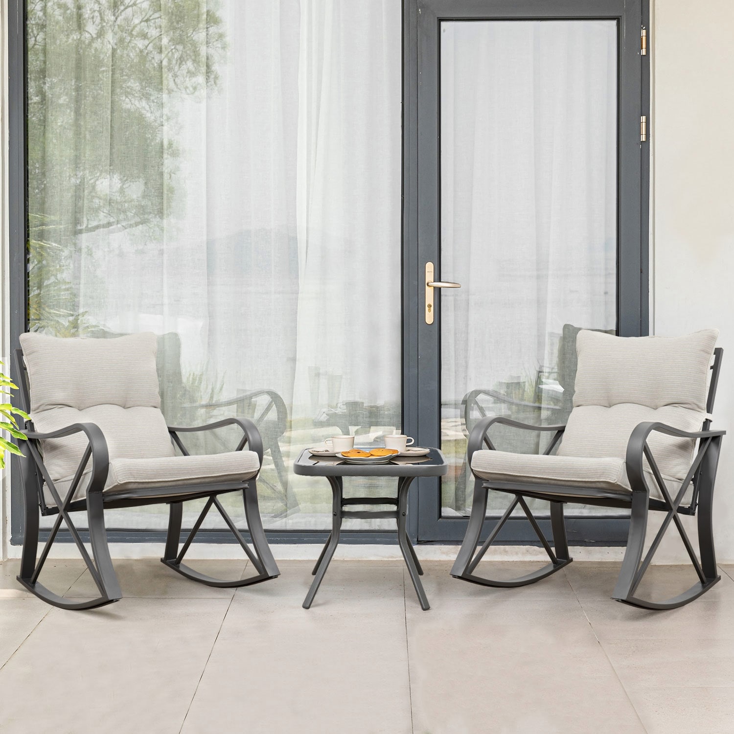 Cosiest 3 piece bistro set patio rocking chairs top