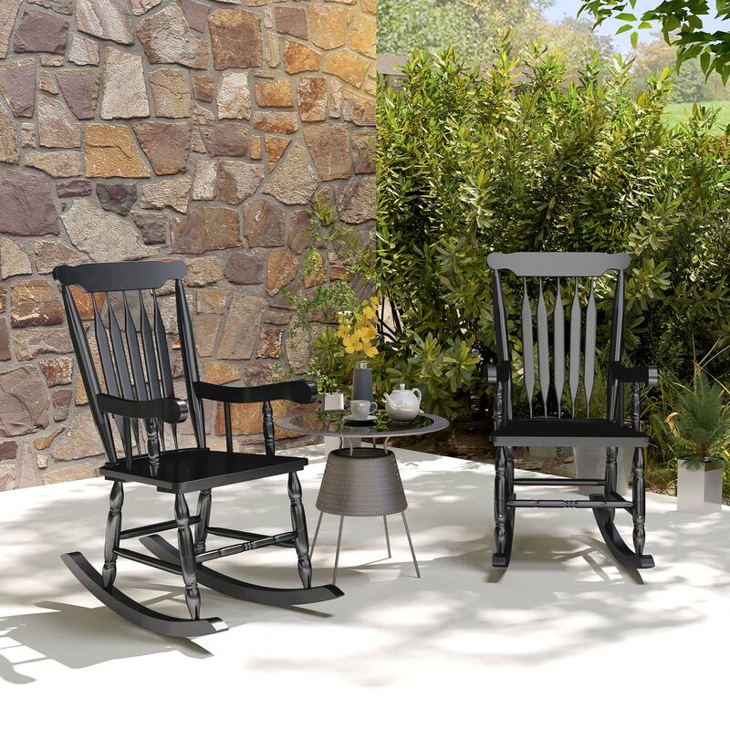 Outsunny Outdoor Wood Rocking Chairs Set Of 2 (Excluding the table)