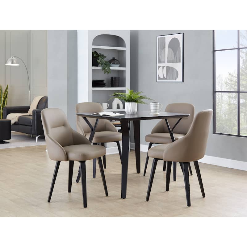 York Upholstered Contemporary Chair in Black Wood - Set of 2 - Brown