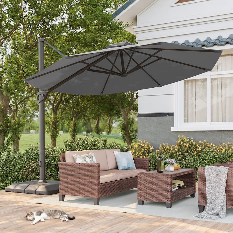 BONOSUKI 11-ft 360-degree Rotating Cantilever Patio Umbrella with Base - Dark Gray