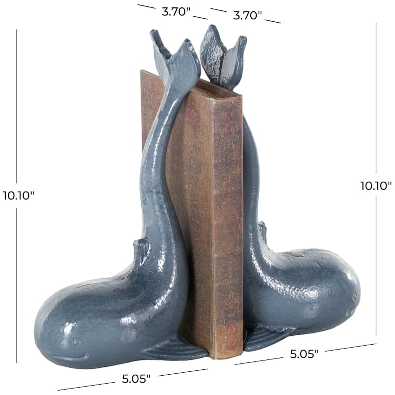 Coastal Style Metal Bookends - Set of 2 Blue - Roche River Decor - 4"W x 5"L x 10"H