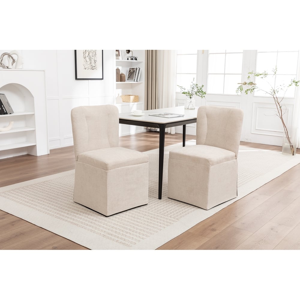 2-Piece Linen Dining Chairs, Modern Fabric Side Chairs,with Padded Seat and Backrest, Upholstered Armless Chairs