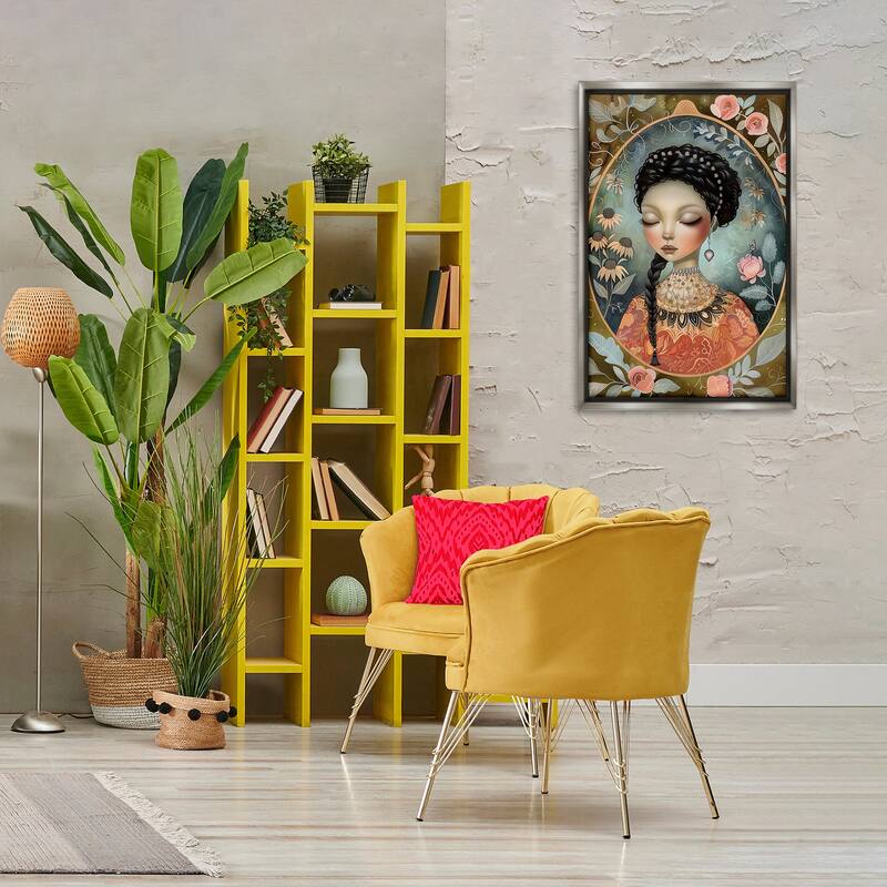 Stupell Floral Edged Portrait of Woman Framed Floater Canvas Wall Art Design By The Dutch Lady
