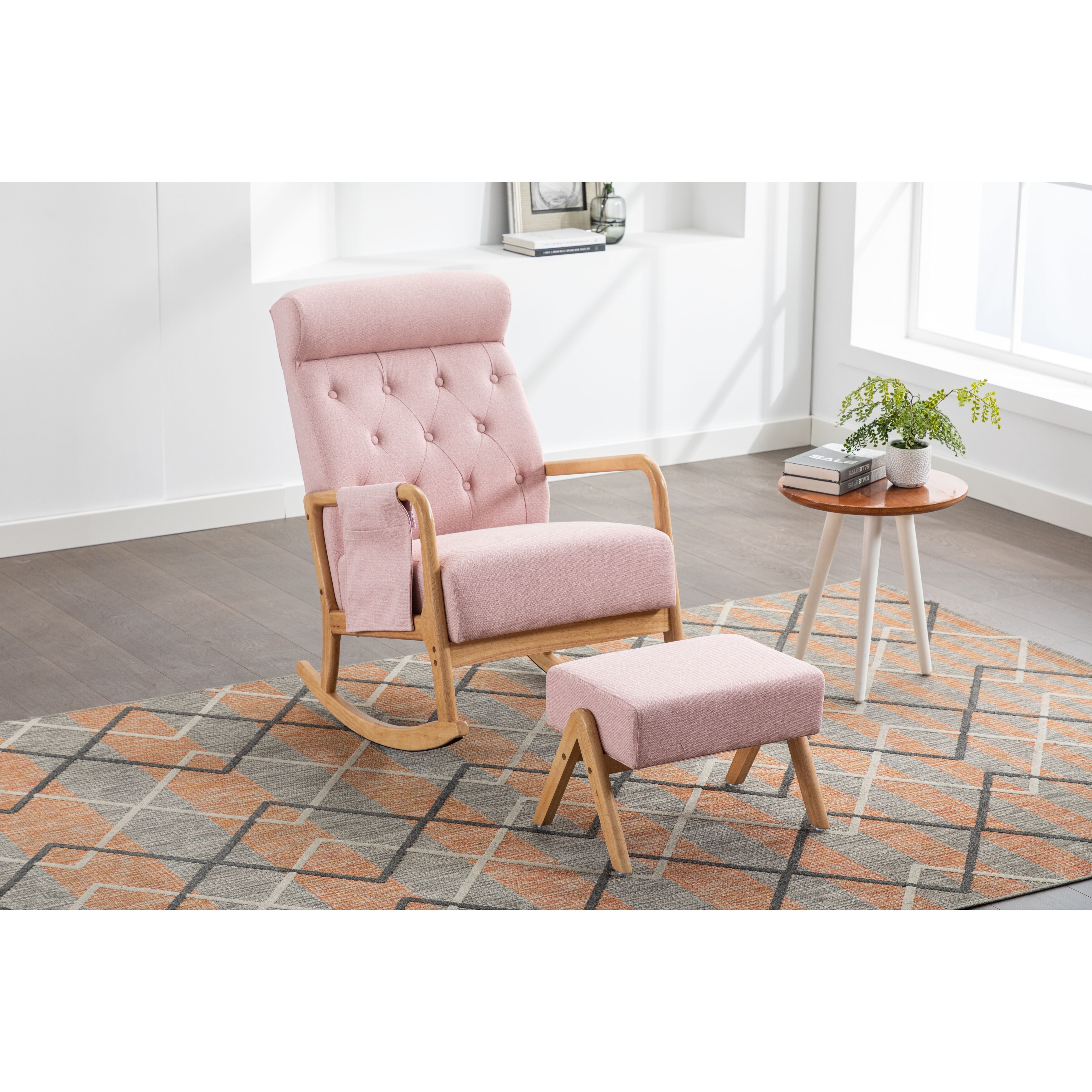 Rocking Chair With Ottoman Mid Century Modern Upholstered Fabric