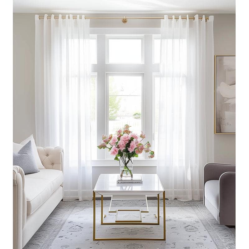 Topfinel Solid Grommet Sheer Window Curtains Faux Linen (Set of 2)