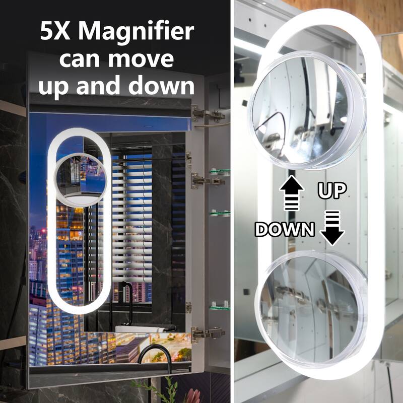 Modland 24"-42W x 36"H LED Medicine Cabinet Mirror with USB Charging,5x Makeup Mirror