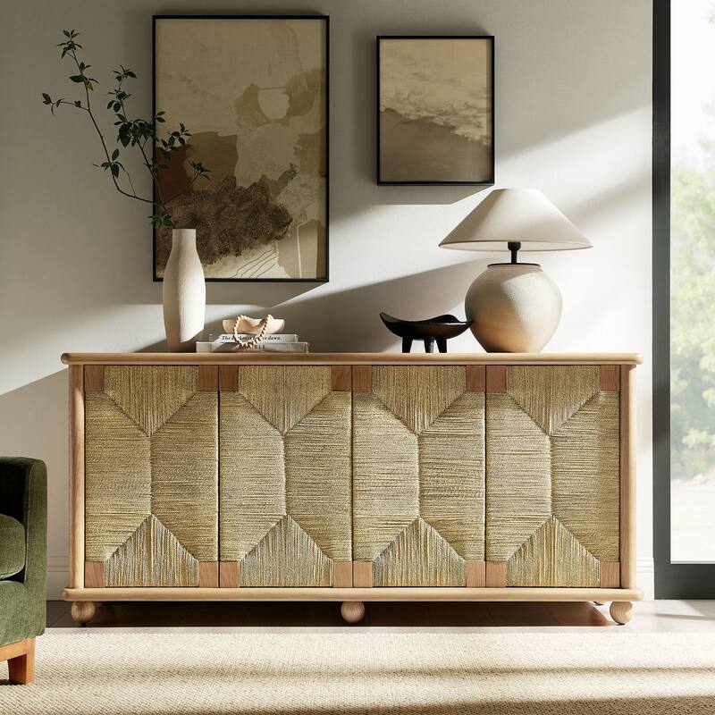 Marola 71 Inch Oak Wood Seagrass Sideboard - Oak