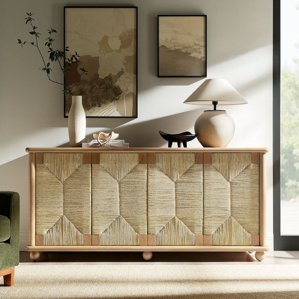 Marola 71 Inch Oak Wood Seagrass Sideboard