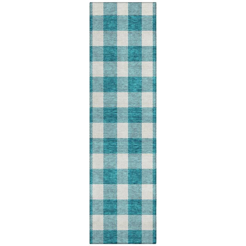 Machine Washable Indoor/ Outdoor Chantille Plaid Rug