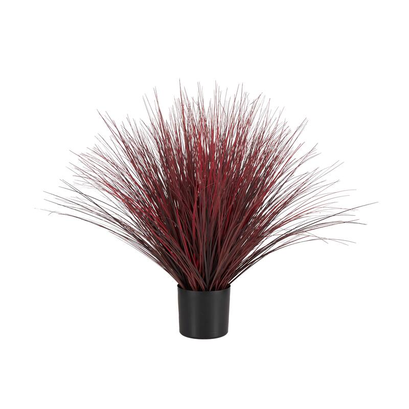Green or Red Faux Foliage Onion Grass Artificial Plant with Black Plastic Pot