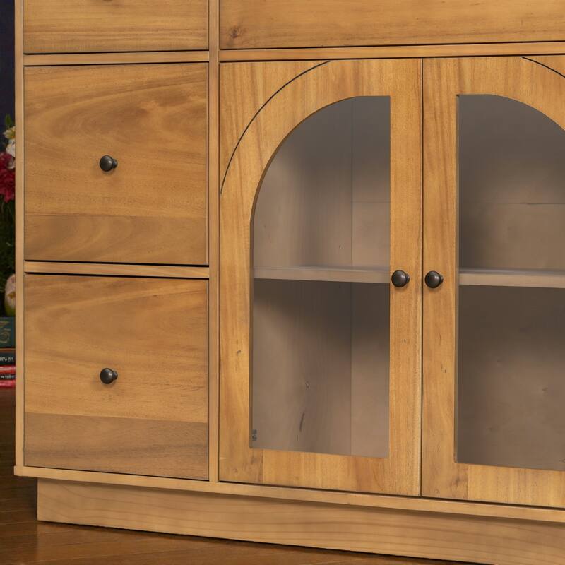 55'' Storage Cabinet with 7 Drawers and 2 Doors, Modern Sideboard with Adjustable Shelves for Living Room