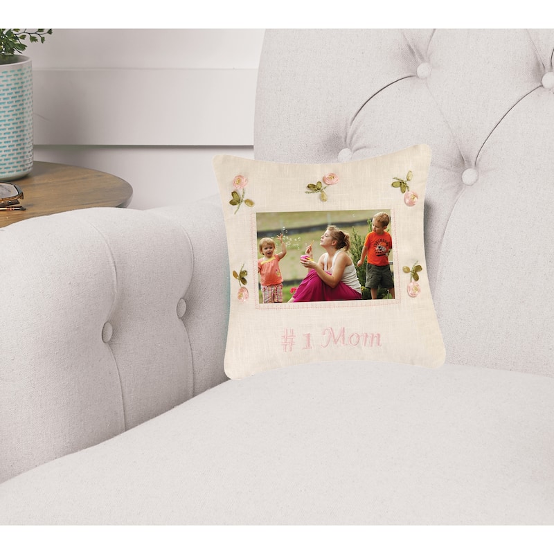 10" x 10" Number 1 Mom Embroidered Picture Pillow
