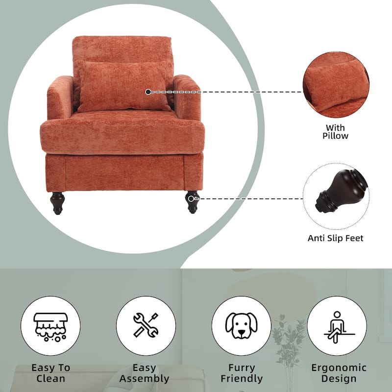 HOMEFUN Chenille Upholstered Mid Century Modern Wood Frame Armchair for Living Room