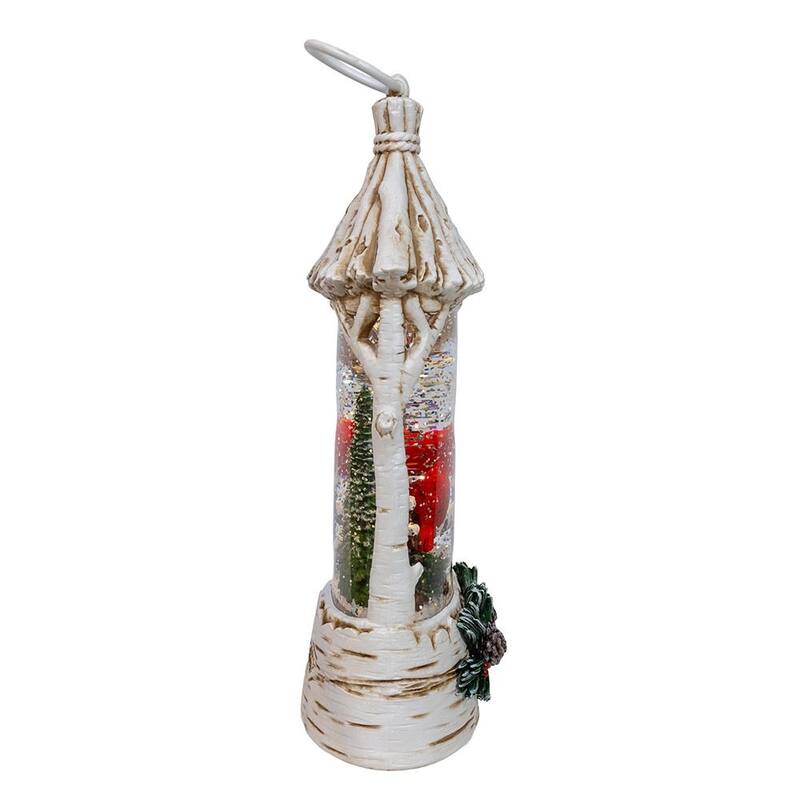 Kurt Adler 10.875-Inch Battery Operated USB LED Lighted Lantern with Cardinals and Spinning Glitter Water