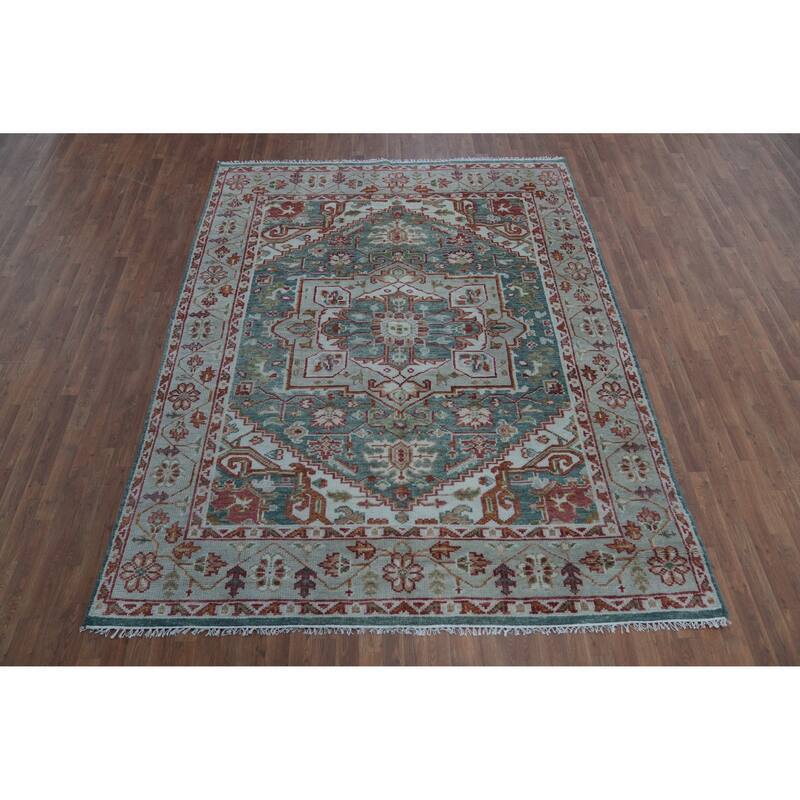 Hand Knotted Oriental 100% Wool Carpet Transitional Medallion Navy Blue & Blues Oushak Area Rug - 9' 11'' X 7' 8''