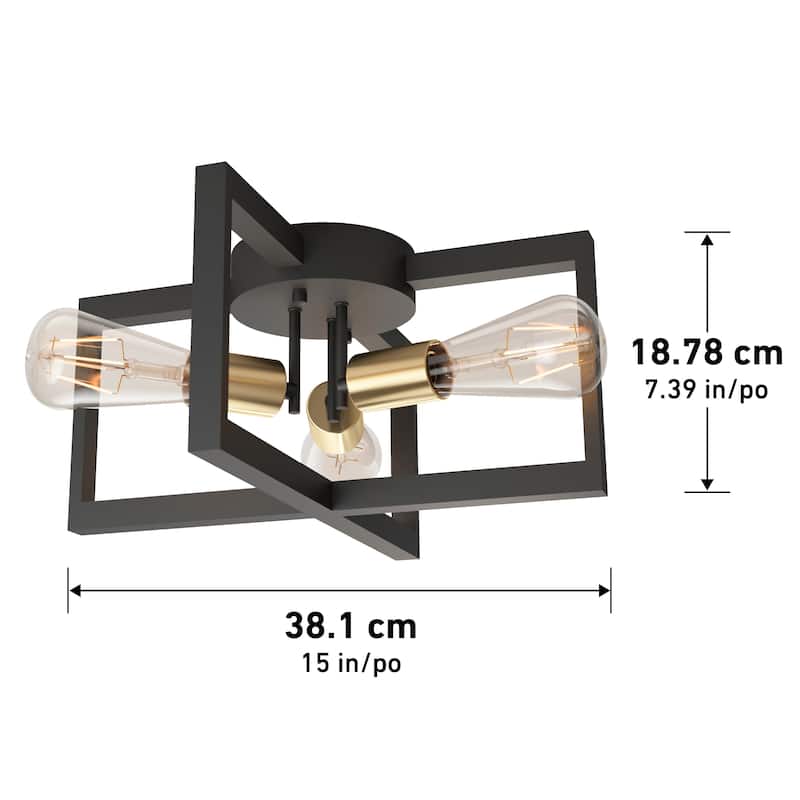 Artika Holt Semi-Flush Mount Ceiling Light Fixture, Black & Gold
