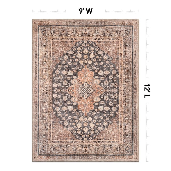 dimension image slide 9 of 27, Traditional Flat Pile Washable Rug – Pet Friendly, Non-Slip, Ideal for Living Room, Entryway, or Bedroom