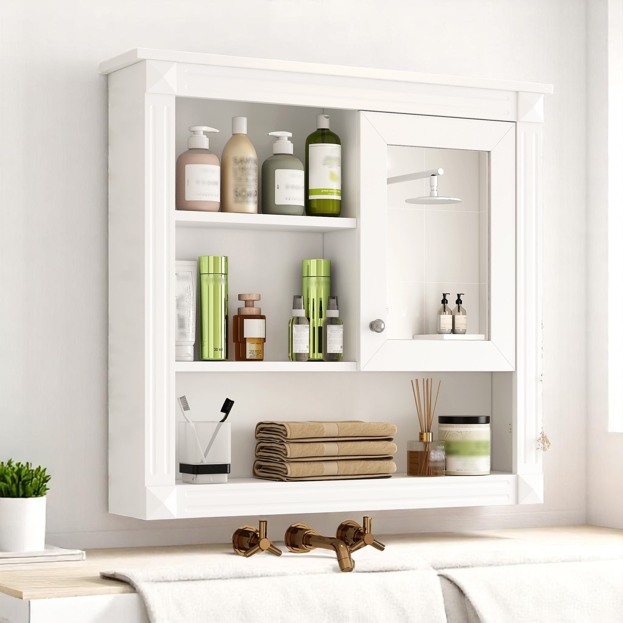 Bathroom Wall Cabinet with Mirror Door, 32" Over Toilet Storage with 4 Adjustable Shelves