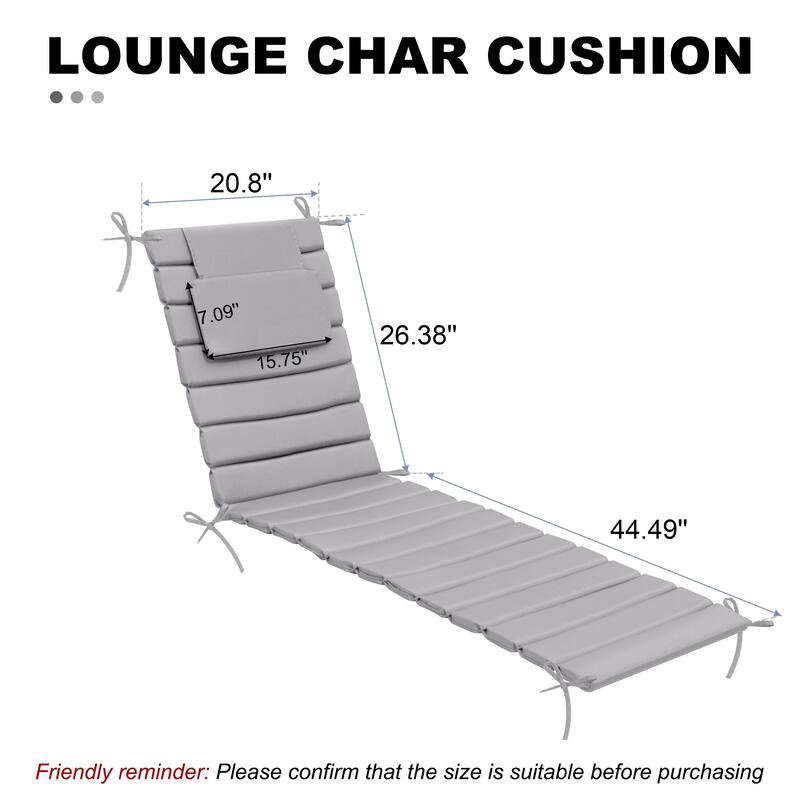 Outdoor Patio Chaise Lounge Cushions Pad with Straps