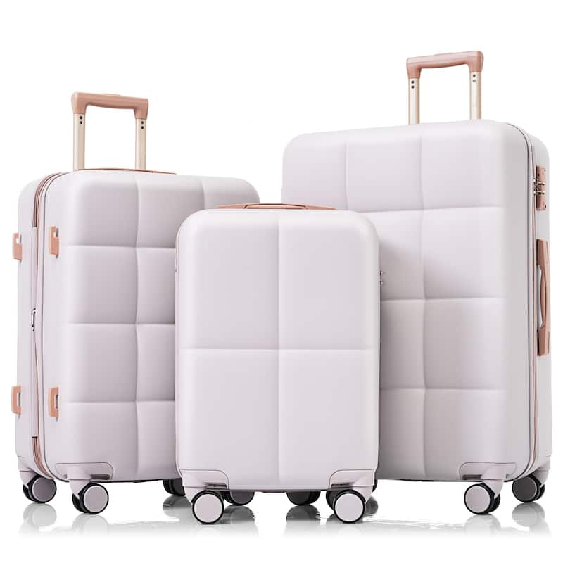 3-Piece, Modern Luggage Sets Hard Shell Luggage with Cup Holder and Spinner Wheels, for Boarding Travel - Grey