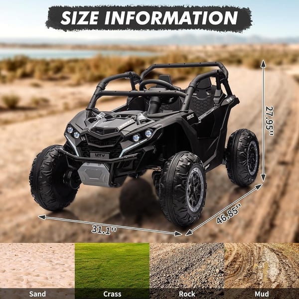 dimension image slide 1 of 5, 24V Kids Ride On Utv,2-Seater 4WD Off Road Electric Vehicle with Remote Control