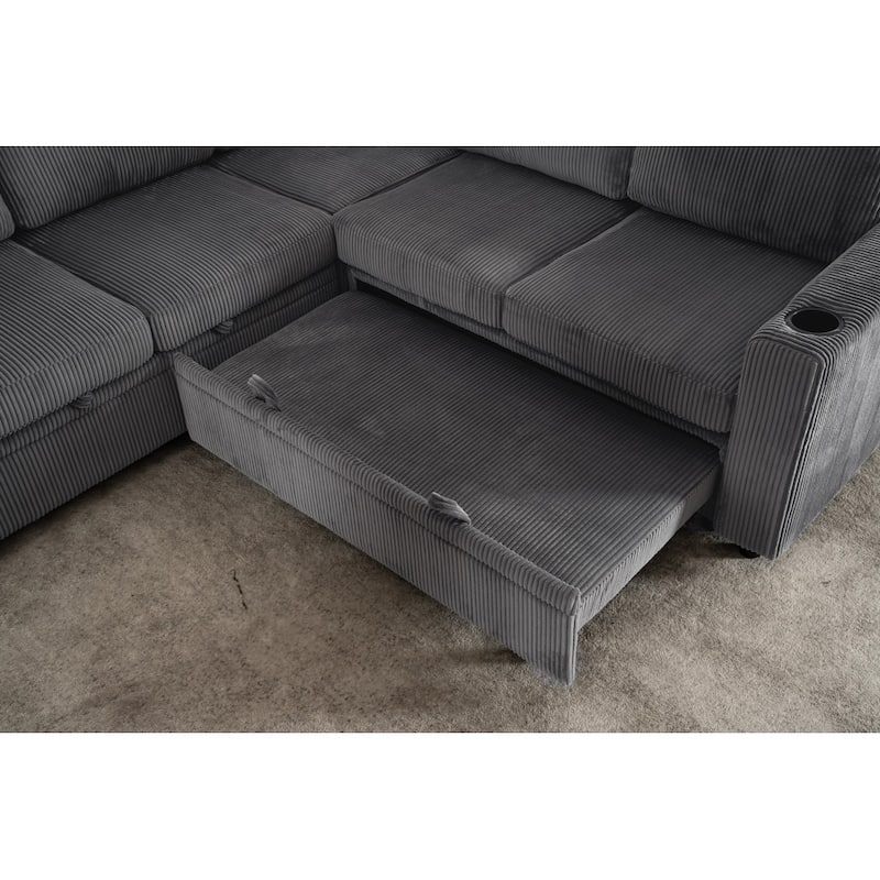 83.66" L-Shaped Sectional Sofa with Storage and Pull Out Bed