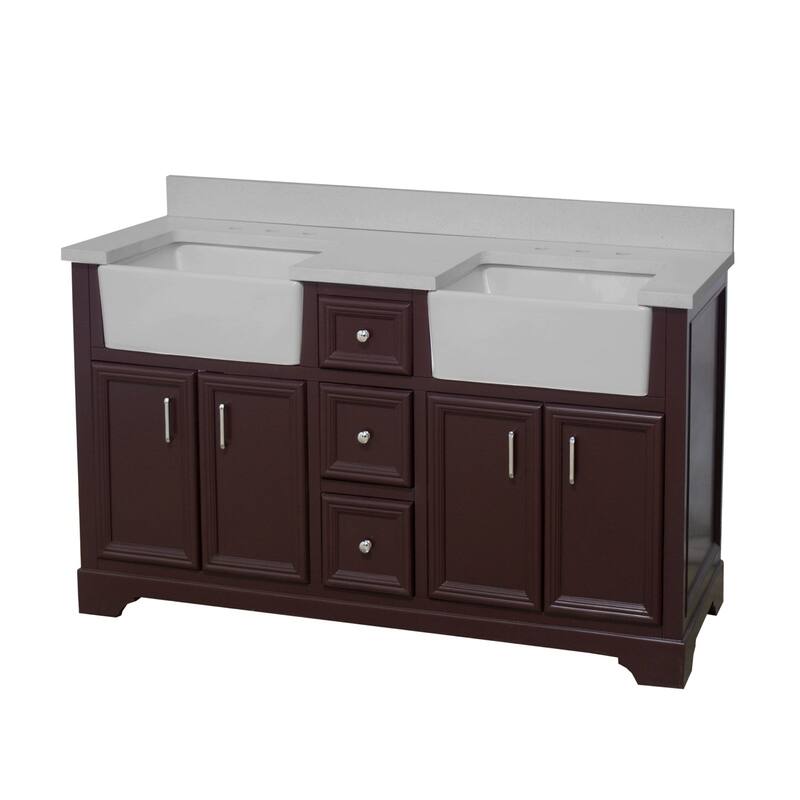 KitchenBathCollection Zelda 60" Double Farmhouse Vanity with Quartz Top