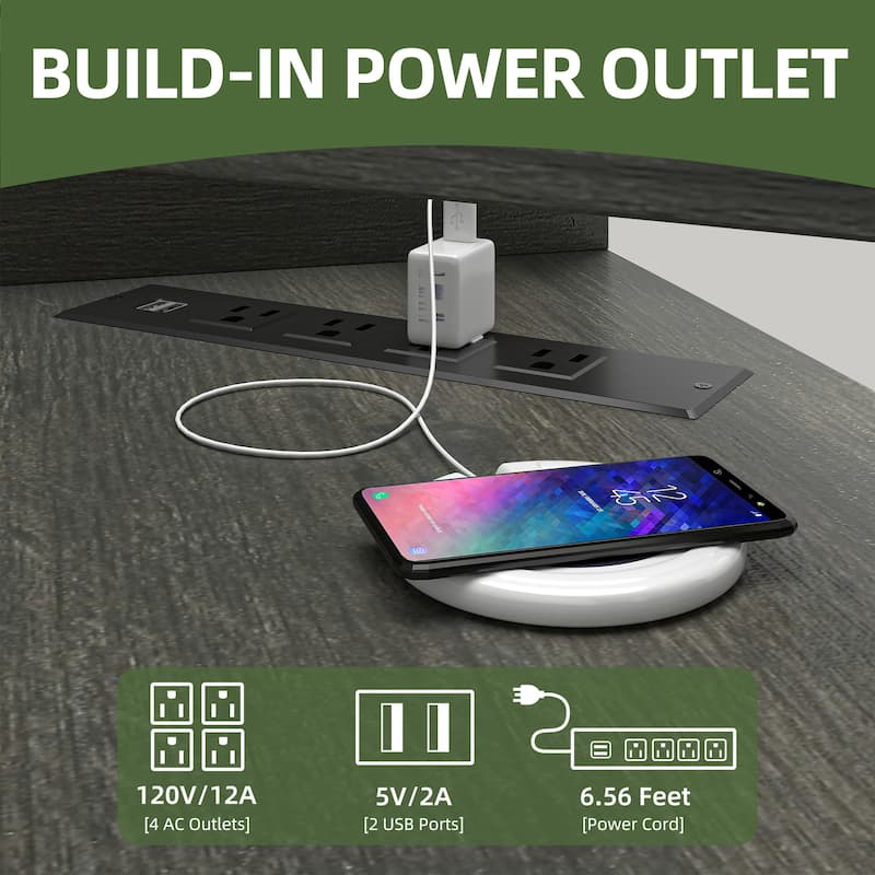 Moasis 66" L Shaped Corner LED Computer Desk with Cabinet and Power Outlets