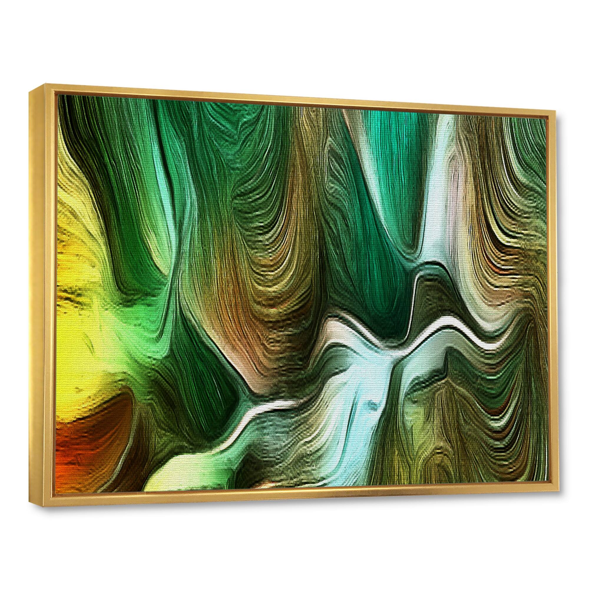 Designart "Liquid Art Waves In Shades Of Green IV" Abstract Framed