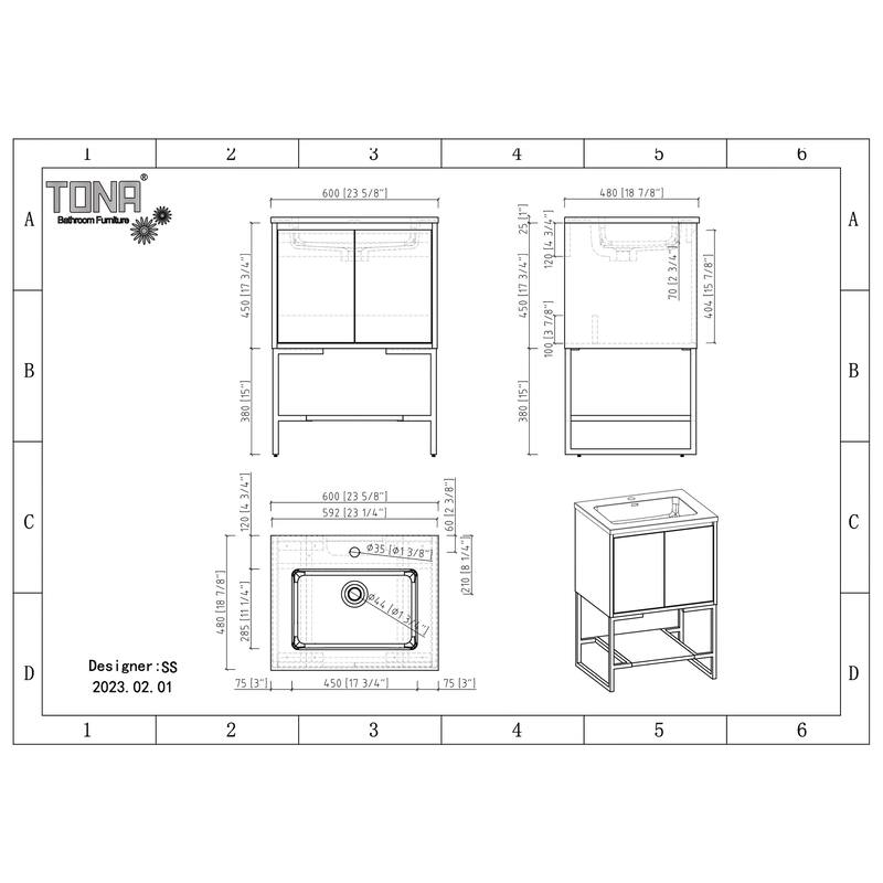 Freestanding Bathroom Vanity Set in Rose Wood with Integrated Solid Surface Sink