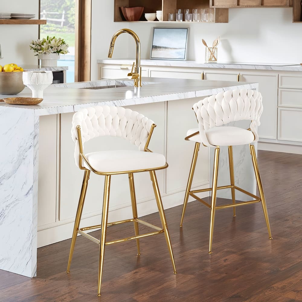 25.2" Modern Velvet Counter Stool with Gold Accents, Ergonomic Design & Plush Seat for Kitchen Island & Bar