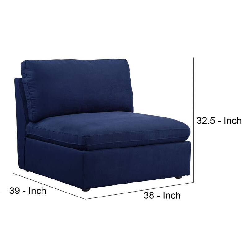 Armless Chair with Fabric Seat and Pillow Back, Blue