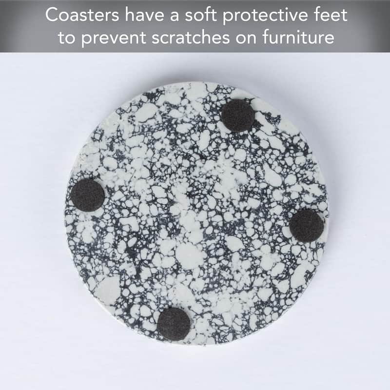 4 Pack Black Grey & White Round Resin Coasters 4.75" Round Heat Tolerant Protects Surfaces Easily Wipes Clean