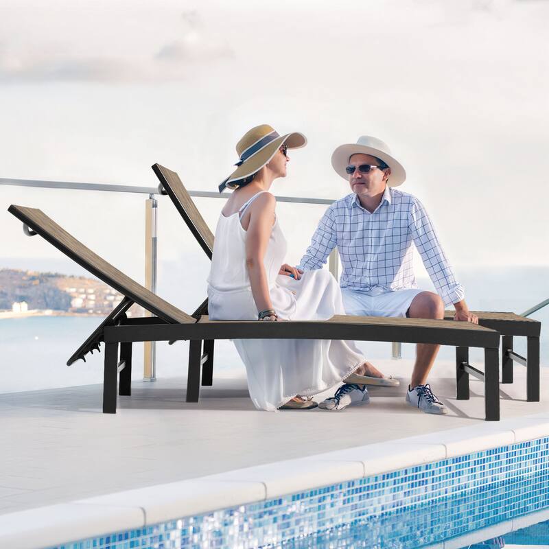 VredHom Outdoor Aluminum Adjustable Chaise Lounge Chairs (Set of 2) - 60.4 in L * 24.6 in W * 16.1/40.8 in H