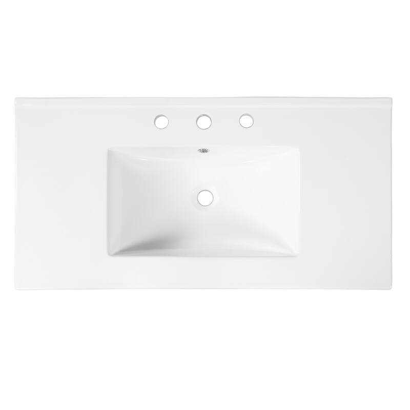 Christopher Knight Home - Mid-Century Freestanding Bathroom Vanity with Ceramic Sink, Flip-Up & Dual Drawers